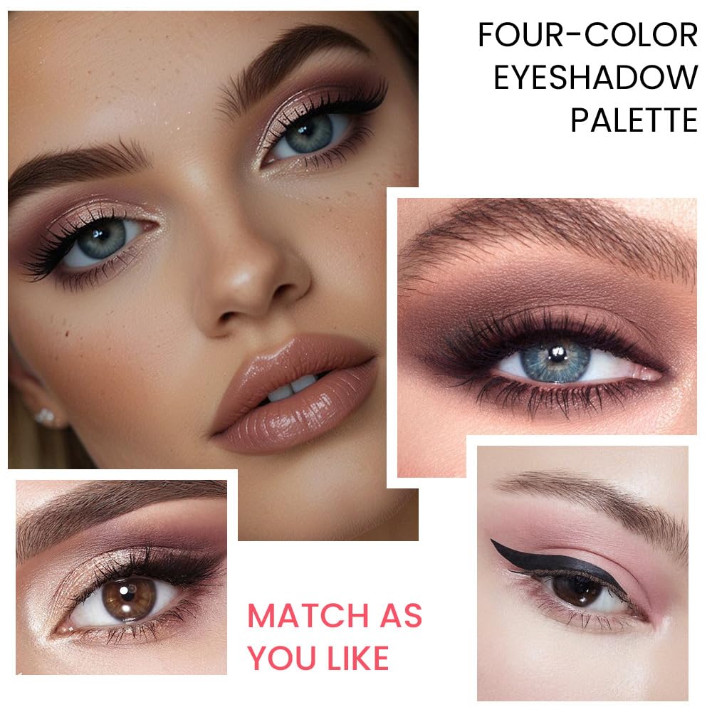 4 Colors Eyeshadow Makeup Palette,Champagne Nude Pink Dark Brown Natural Neutral Eye Shadow Palette with Mirror,Long Lasting Naturing-Looking,Waterproof