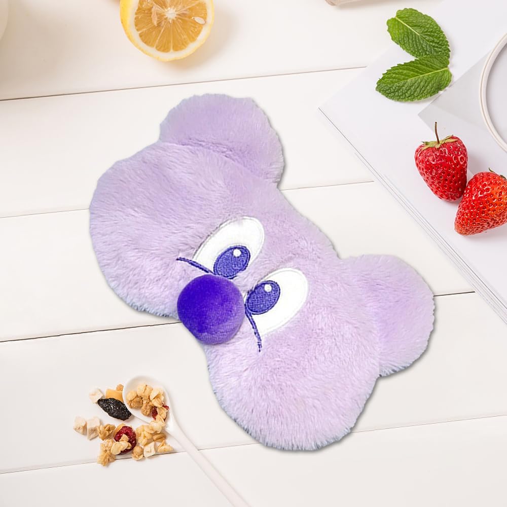 PERFECTSIGHT Mouse Sleep Eye Masks, Cute Plush Sleep Eye Cover Lightweight Adjustable Eyeshade Faux Fur Mask Cover for Women Men Kids Sleep Travel Nap, Big Eye Girl, Purple Nose