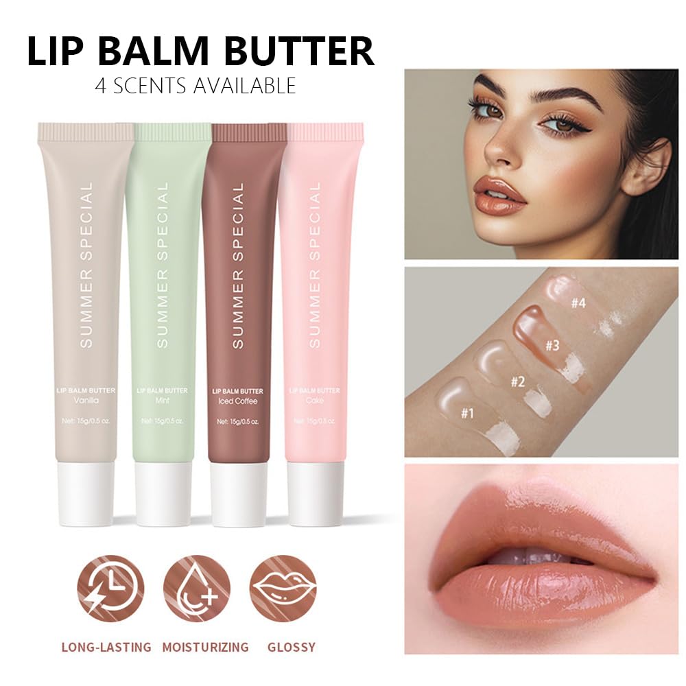 Summer Ultra-Hydrating Lip Butter Balm, Natural Vegan Lip Balm for Instant Moisture, Shine & Hydration,Sheer-Tinted,Soothes & Softens Dry Lips,Bálsamo labial hidratante #3 lced Coffee 0.5 Fl Oz