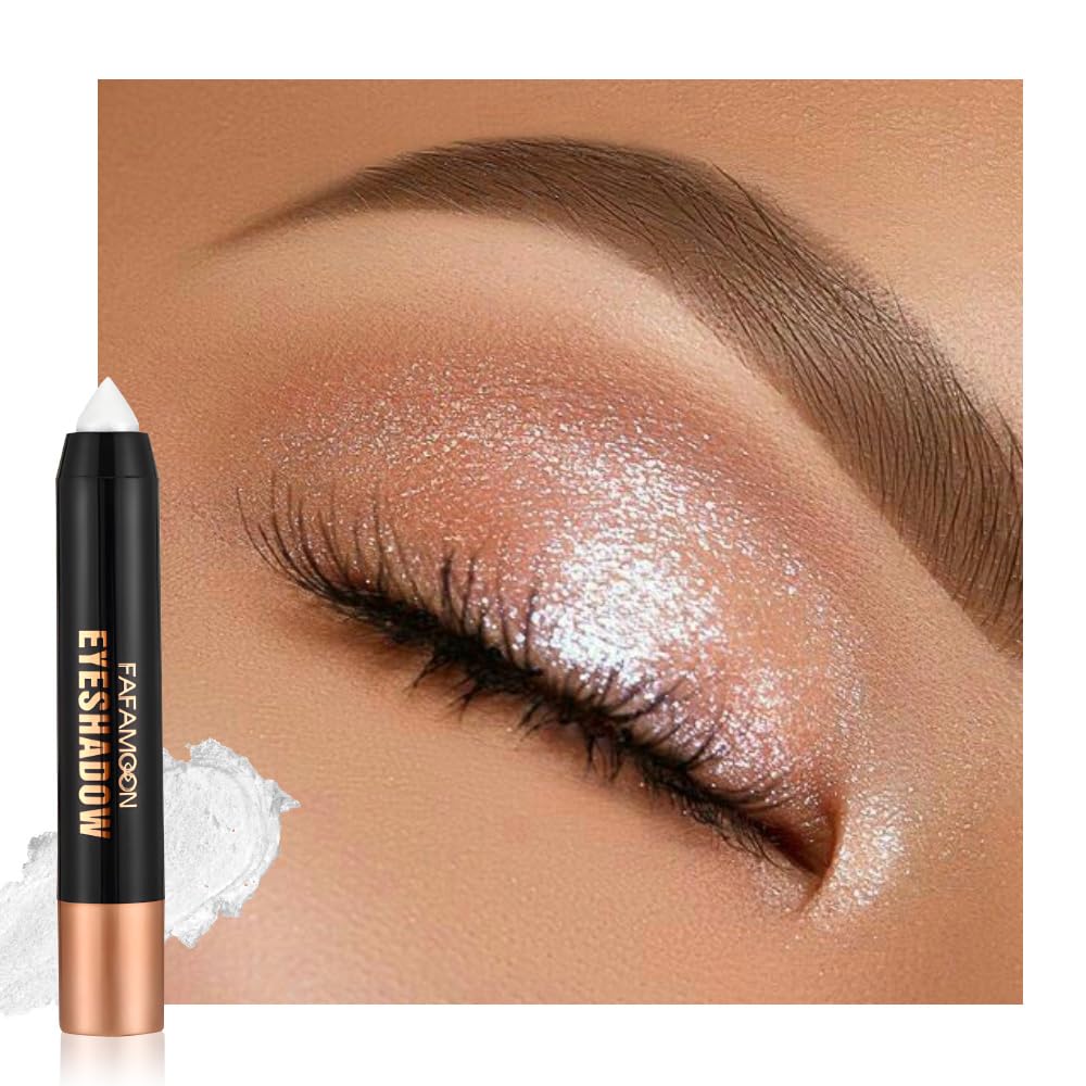 Monochrome Cream Glitter-Shimmer Eye Shadow Stick Palette makeup | 2-in-1 Eyeshadow & Eyeliner Pencil for Women | Waterproof, Vegan & Cruelty-Free | Sombras Para Ojos | 02 Shimmer White