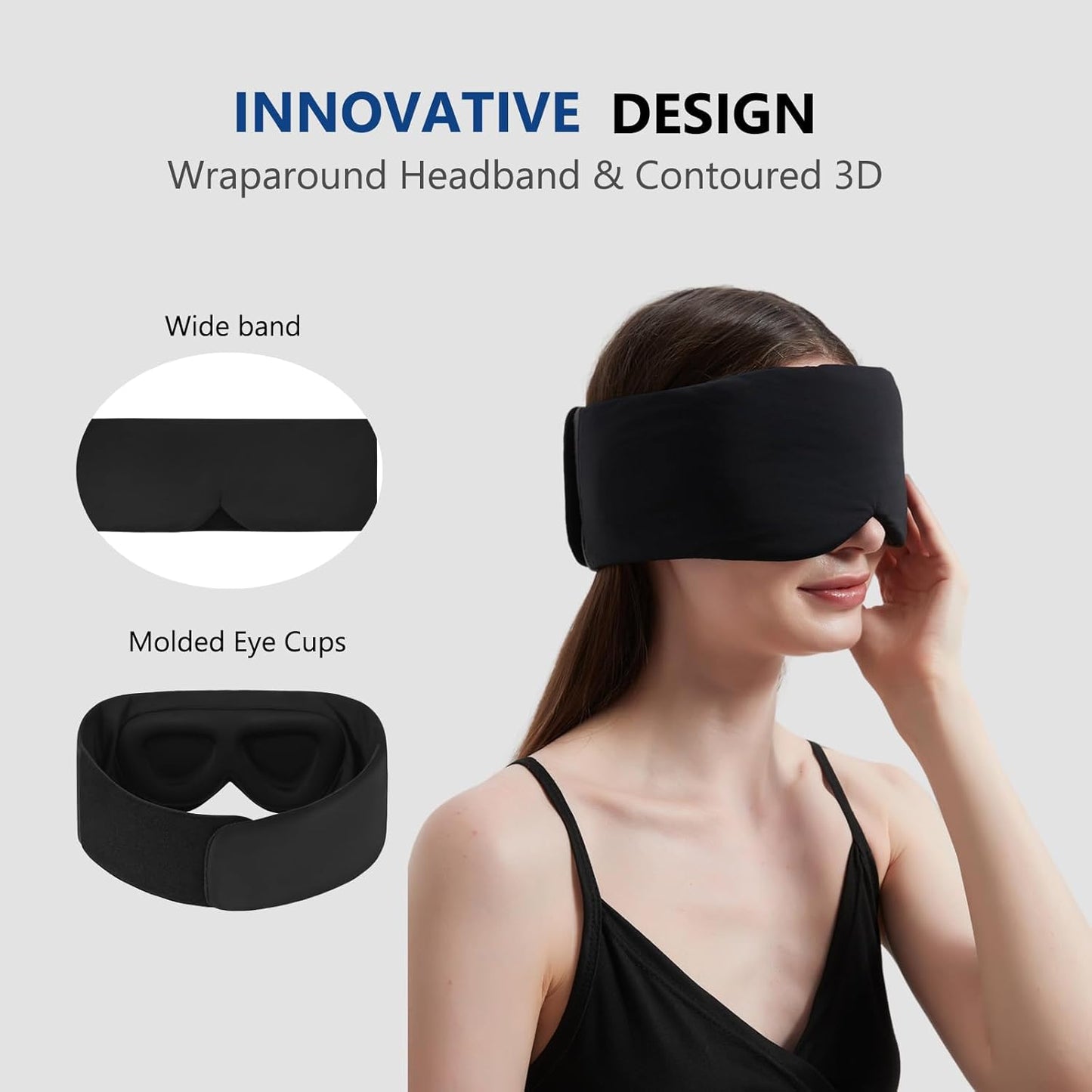 Sleep Mask ALASKA BEAR Wraparound Cool for Sensitive Sleeper Side or Back, Women and Men, Adjustable Headband Eye Mask and Earmuff Blindfold for Full Blackout, Upgraded w/o Buckles