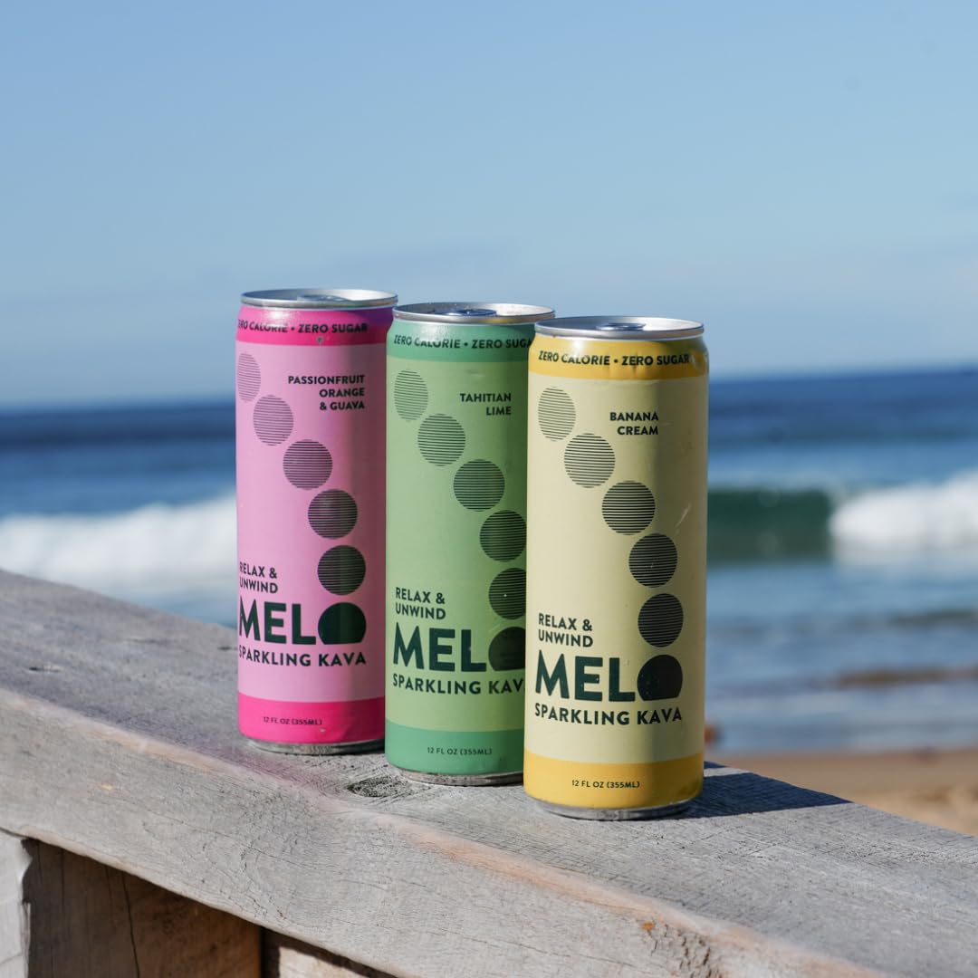 Melo Sparkling Kava Drink, Variety Pack, Sugar Free Non Alcoholic Drinks with Zero Calories, Gluten Free, Vegan, 100% Natural Mocktail with 750mg Kava Root per Drink, 12 Pack, 12 oz Cans