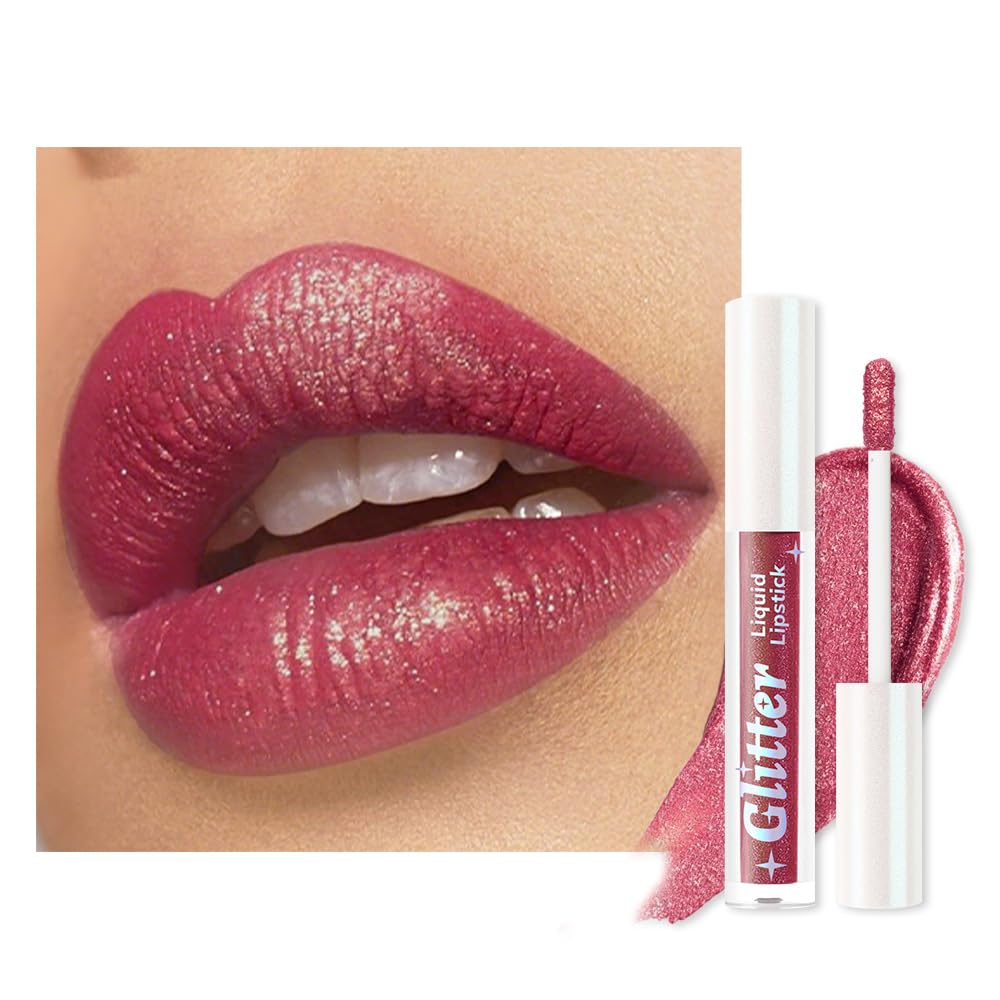 Red Brown Metallic Lipstick for Women,Lightweight Glitter Sparkling Liquid Lipsticks,Shimmer Lip Gloss Stain Long Lasting Waterproof Smudge Proof Non-Drying 24 Hour Full Coverage Lip Makeup,Vegan