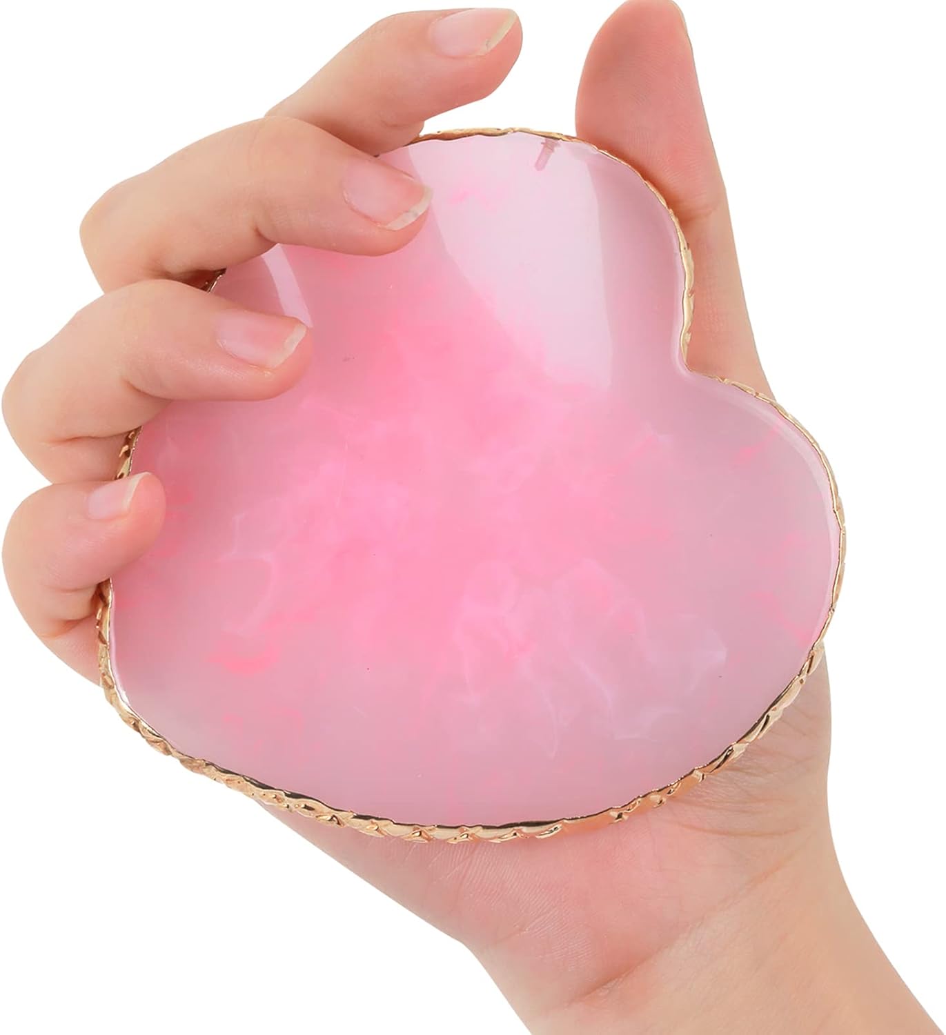 Resin Nail Art Palette Nail Mixing Palette Polish Color Mixing Plate Golden Edge Nail Holder Display Board Heart Shape Cosmetic Mixing Tools (Pink)