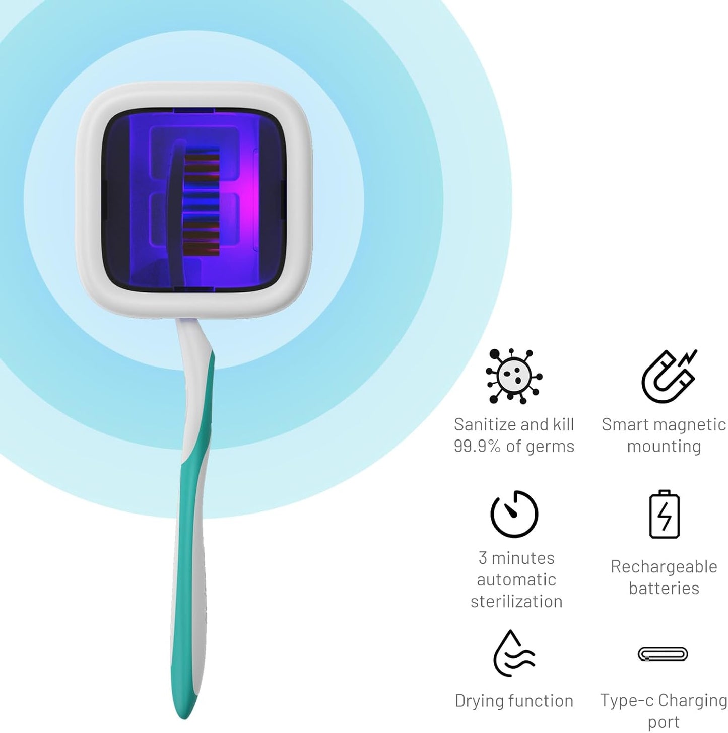 StarWin UV Toothbrush Cleaner Case, Portable Tooth Brush Cover, Holder, and Travel Case for Toothbrushes, White