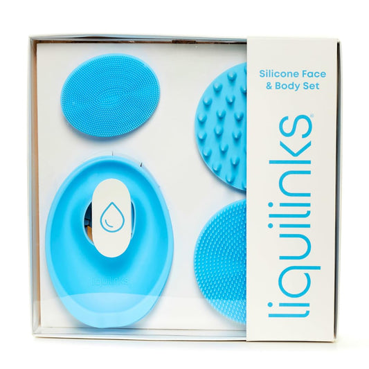 Skincare Essentials Kit - 4 Piece Bundle Pack - Face and Body Silicone Spa Accessory - Essential Beauty Set for Teen Girls Sky Blue