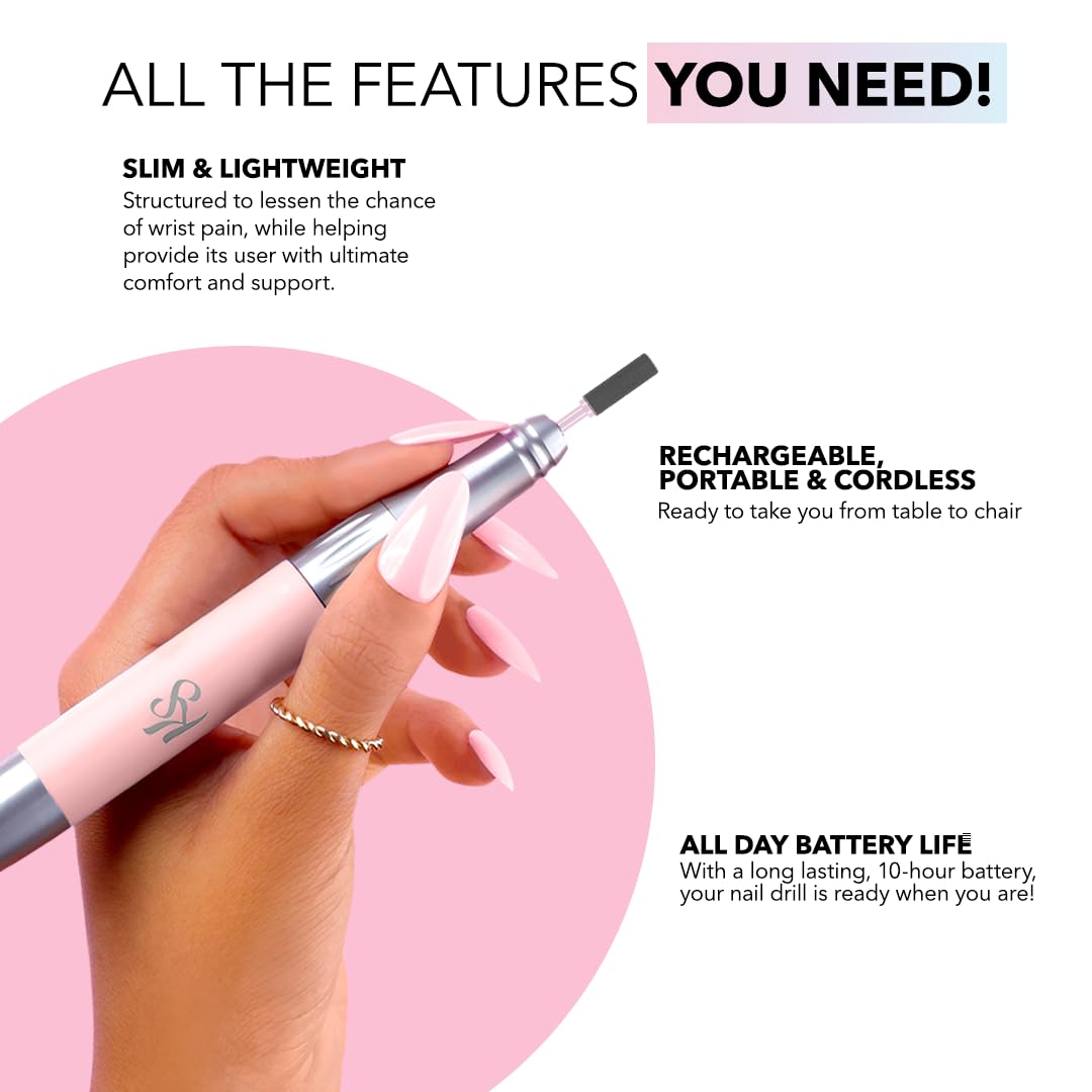 Kiara Sky Beyond Pro Nail Drill | Portable, Rechargeable & Cordles | Pink