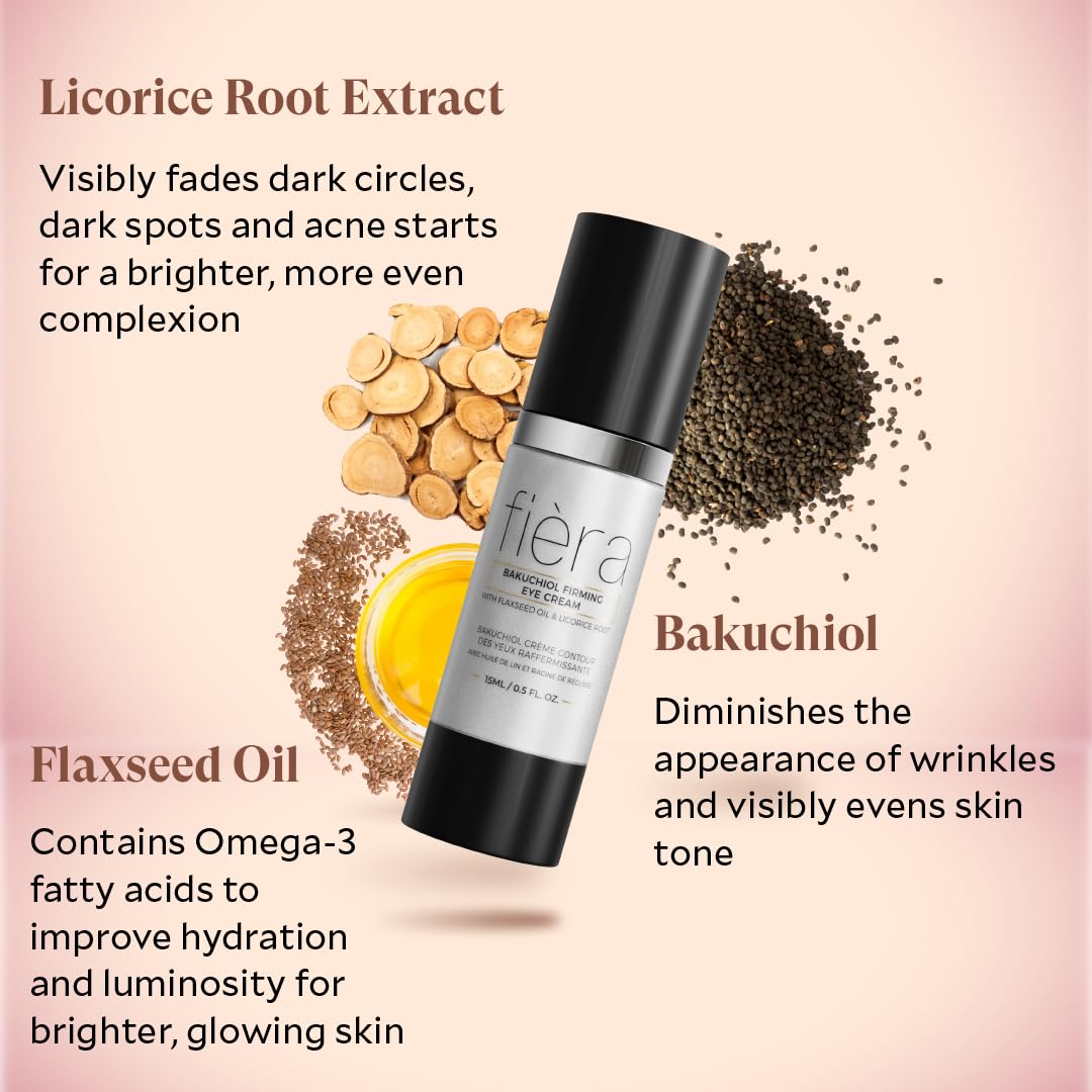 FIÈRA Bakuchiol Firming Eye Cream - Designed Specifically For Mature Skin - Targets Wrinkles, Anti-Aging, Dark Spots, and Fine Lines - Hydrating and Rejuvenating Formula - 15 ML / 0.5 FL. OZ.