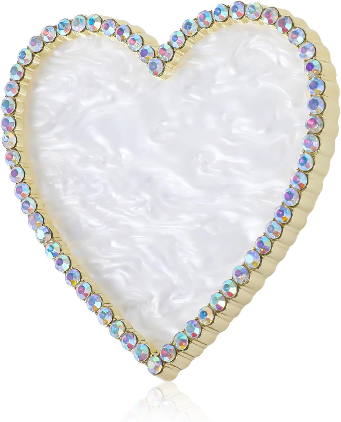 Sibba Resin Nail Art Palette, Golden Edge Nail Mixing Palette with Diamond, Polish Color Mixing Plate, Nail Holder Display Board, Heart Shape Cosmetic Mixing Tools for Women and Girls(White)