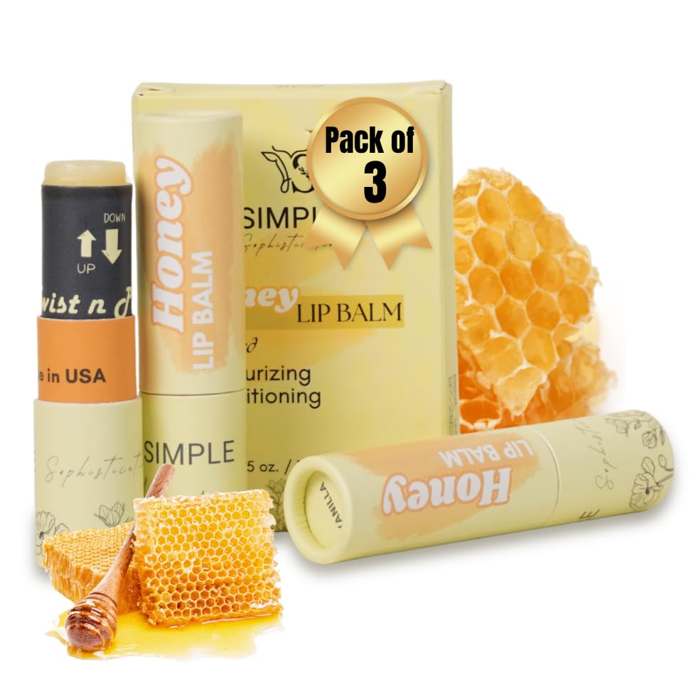 Natural Honey Lip Balm - 100%-grassfed Beef Tallow Chapstick, Organic Raw Honey & Argan Oil - Ultra Moisturizing, Conditioning, No Paraffin, Non Toxic, all Natural - 3 Pack (3x0.15 oz) Untinted
