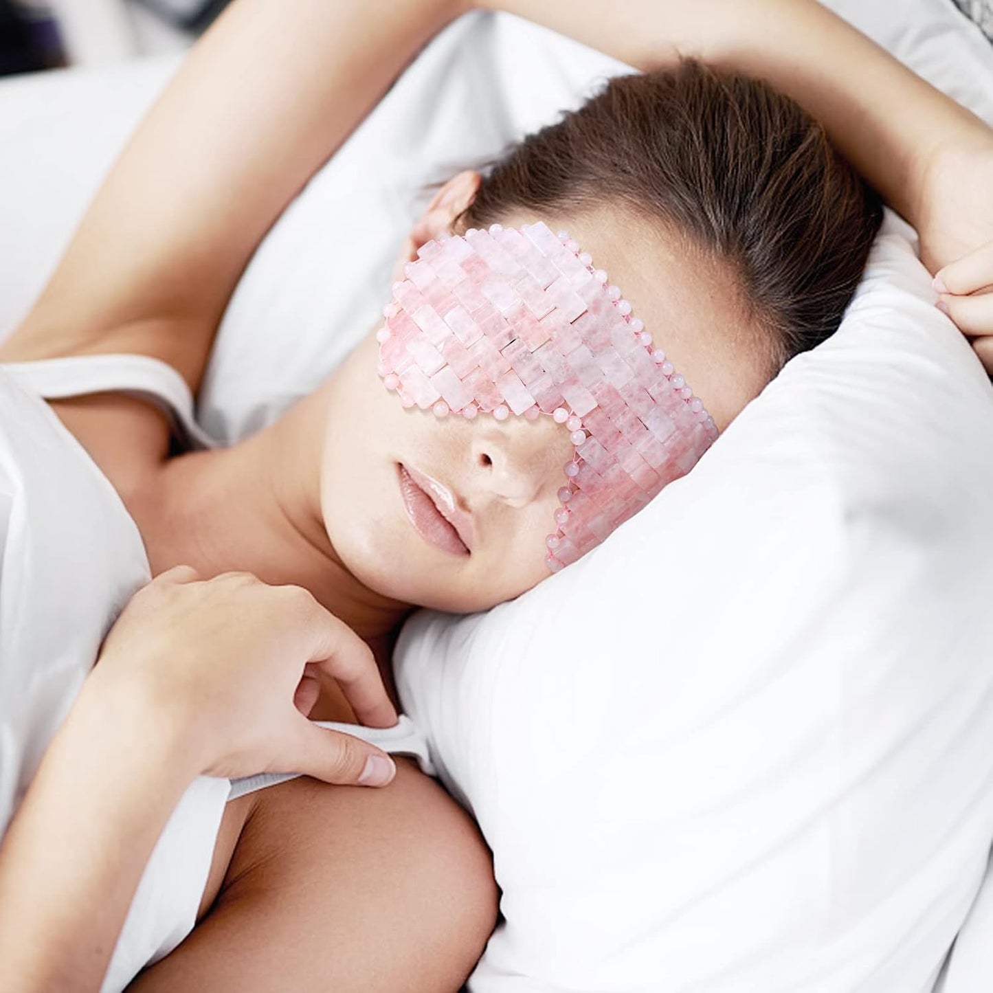 Quartz Eye Mask, Rose Jade Eye Mask Natural Crystal Sleep Mask, Eliminate Wrinkles Puffiness Headache and Migraine Relief Mask (#2-rose quartz)