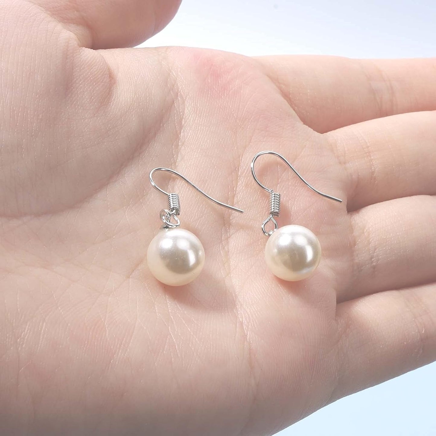 Boho Pearl Hook Earrings Freshwater Pearl Drop Earrings Silver Round Dangle Earrings Bridal Earrings Jewelry for Women and Girls Bridesmaid Gifts