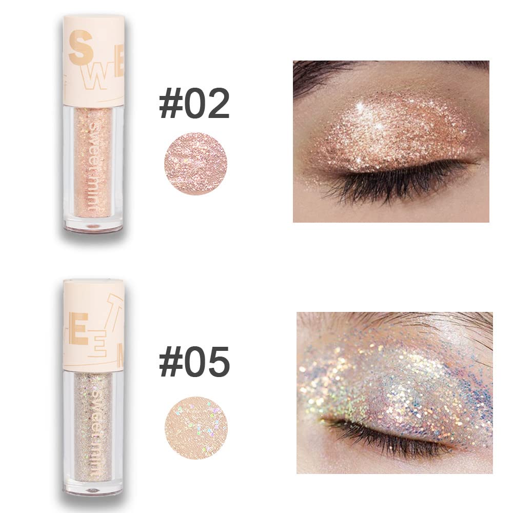 Liquid Sparkling Glitter Eye Shadow Sticks – Crystal Silver Golden Eyeshadow, Eyeliner, Eyelid Shimmer Highlight Makeup, sombra de para ojos,Waterproof Quick-Drying