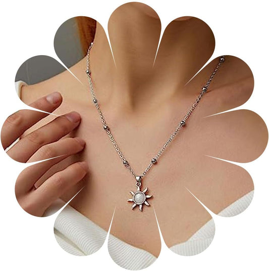 Vintage Opal Crystal Sun Pendent Necklace Opal Sunburst Necklace Moonstone Sun Choker Necklace Gold Ball Chain Necklace Jewelry for Women (Gold)