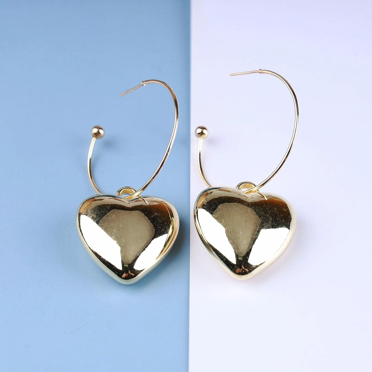 Boho Large Heart Drop Earrings Vintage Gold Love Heart Dangle Earrings Punk Statement Open Big Hoop Heart Earrings Wedding Prom 3D Heart Drop Earrings Jewelry for Women