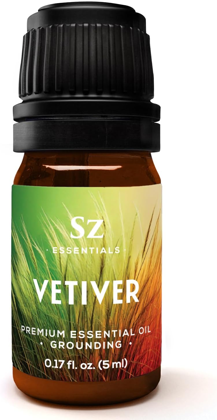 Vetiver Essential Oil - 100% Pure, Premium & Natural - Undiluted - Sweet, Earthy, Woody and Grassy Scent with Smoky grounding Undertones- Therapeutic Grade & Vegan - 1/6 oz. (5 mL)