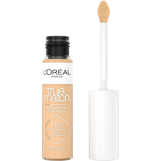 L’Oréal Paris True Match Radiant Serum Concealer, Brightening Under Eye Concealer Make Up with 1.5% Hyaluronic Acid and Caffeine, W5, 0.33 Oz
