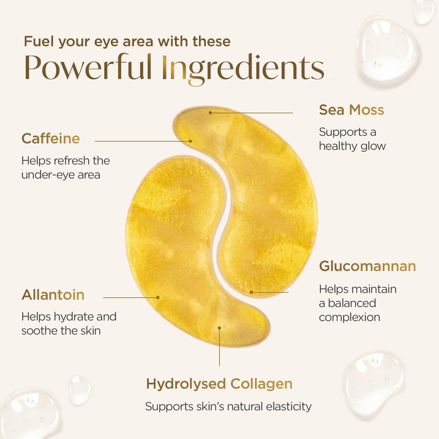 PLANTIFIQUE Gold Eye Patches for Puffy Eyes and Dark Circles 5 Pairs Under Eye Masks for Dark Circles and Puffiness Eye Gels with Collagen & Caffeine Eye Patches Gold Eye Mask Skincare