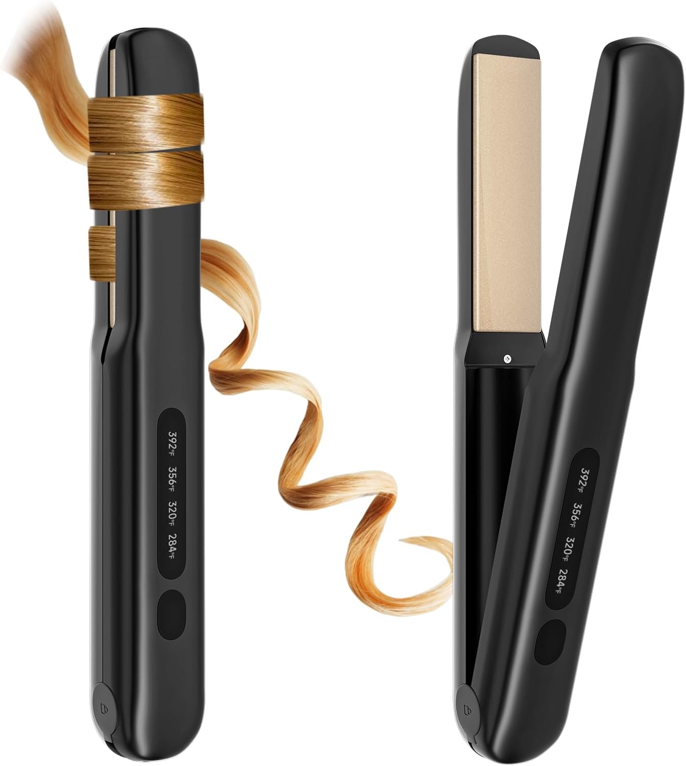 Cordless Hair Straightener and Curler 2 in 1, Titanium Flat Iron with Fast Heating, 4 Adjustable Temperature, Rechargeable Straightener for All Hair Types, Portable Styler for Travel (Black)