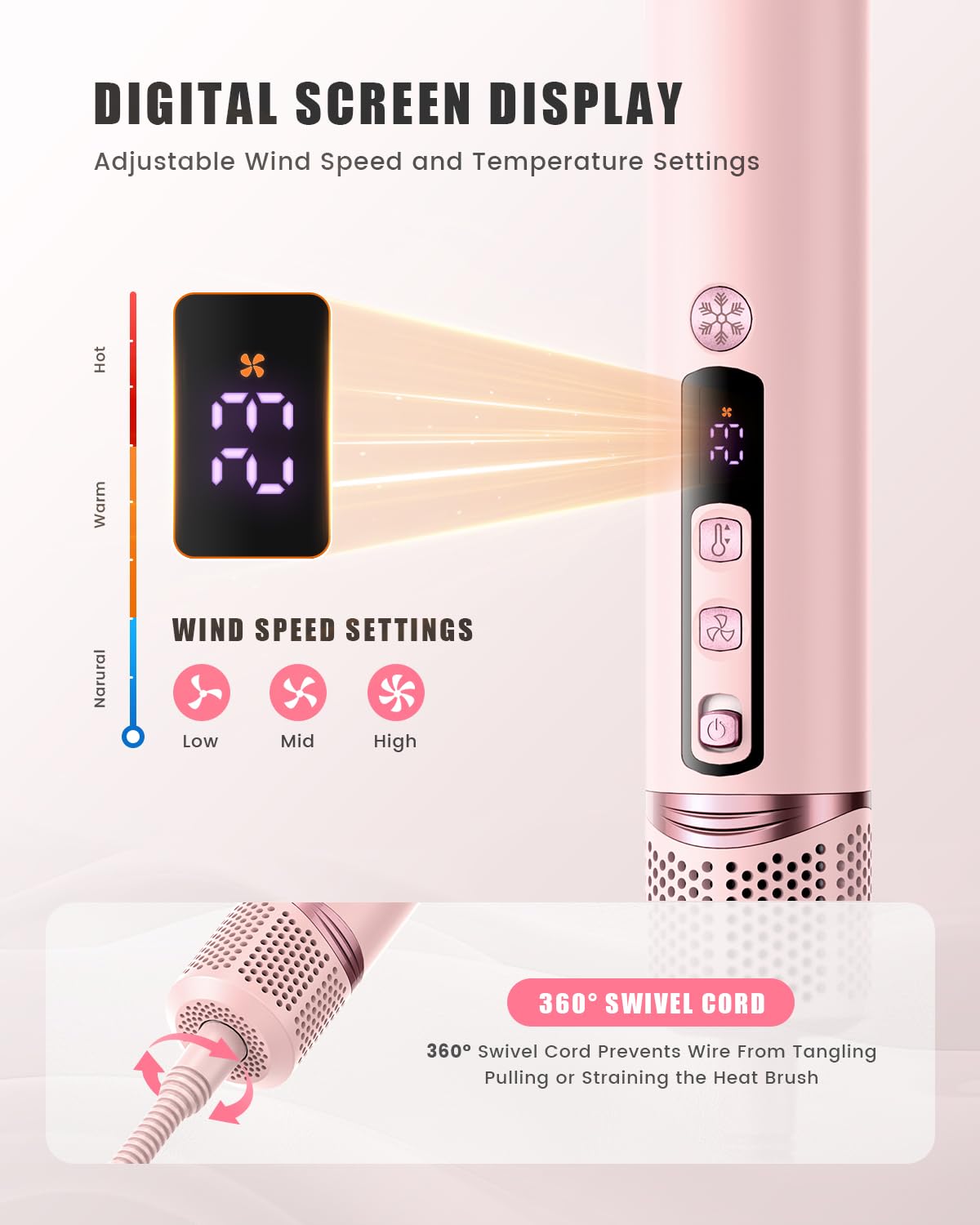 8-in-1 Professional Hot Air Styler&Hair Dryer Brush, Powerful Multi-Styler with Auto-Wrap Curler with Storage Case, Fast Drying Curling Straightening Volumizing Without Heat Damage(Pink)