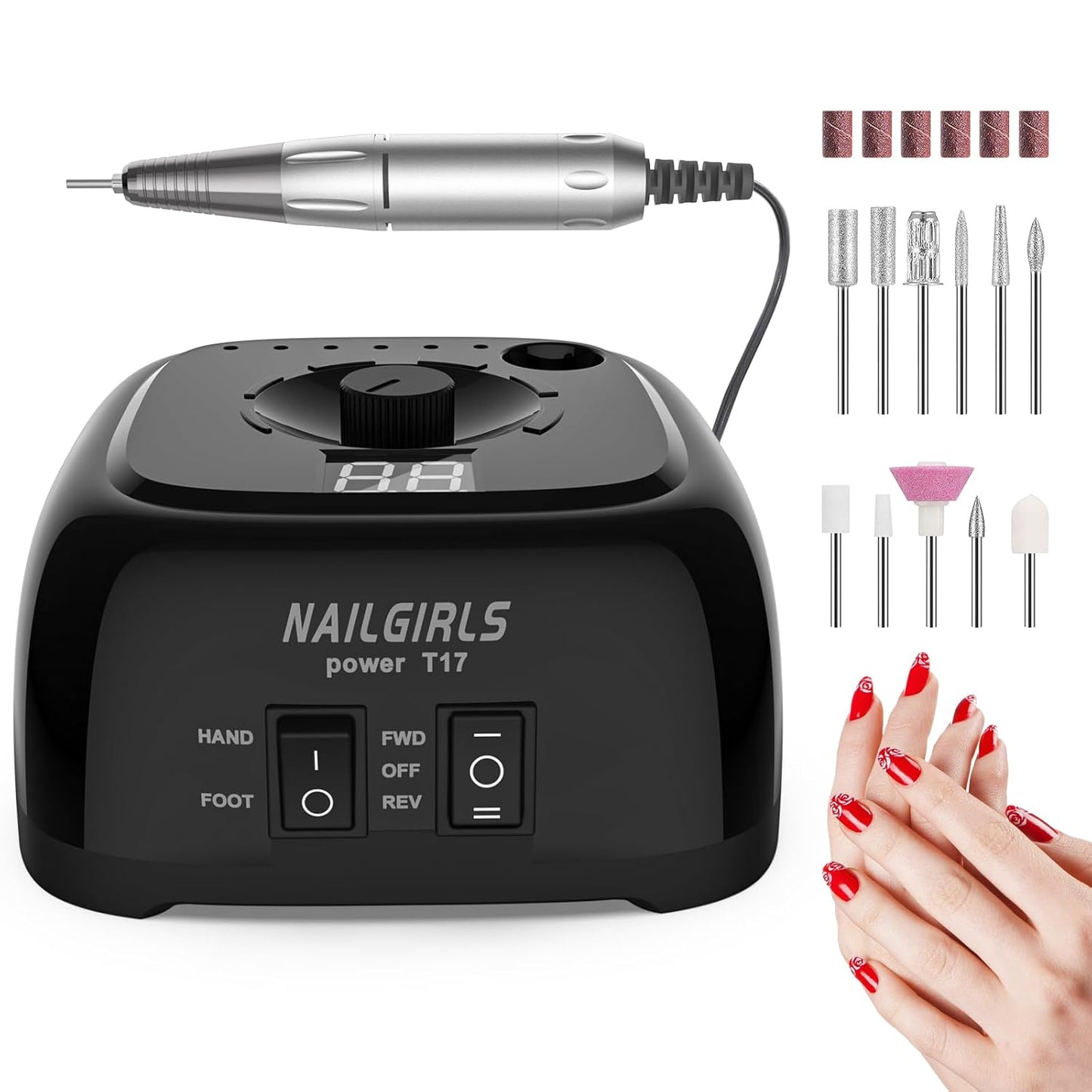 NAILGIRLS Nail Drill，35000RPM Professional Nail Drill Machine with Speed Display，Electric Nail File Set for Acrylic Nails Gel Nails, Polishing Shaping (Black)