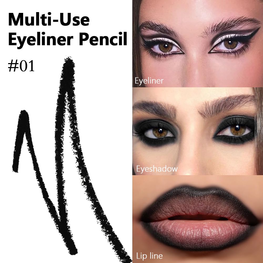 evpct Black Eyeliner Pencils for Eyes, Black Colored Eye Liner Pencil Pen Makeup Waterproof Smudge Proof, Colored Gel Waterline Eyeliner Liquid, Face Eye Paint Stick Lipstick Halloween Makeup 01