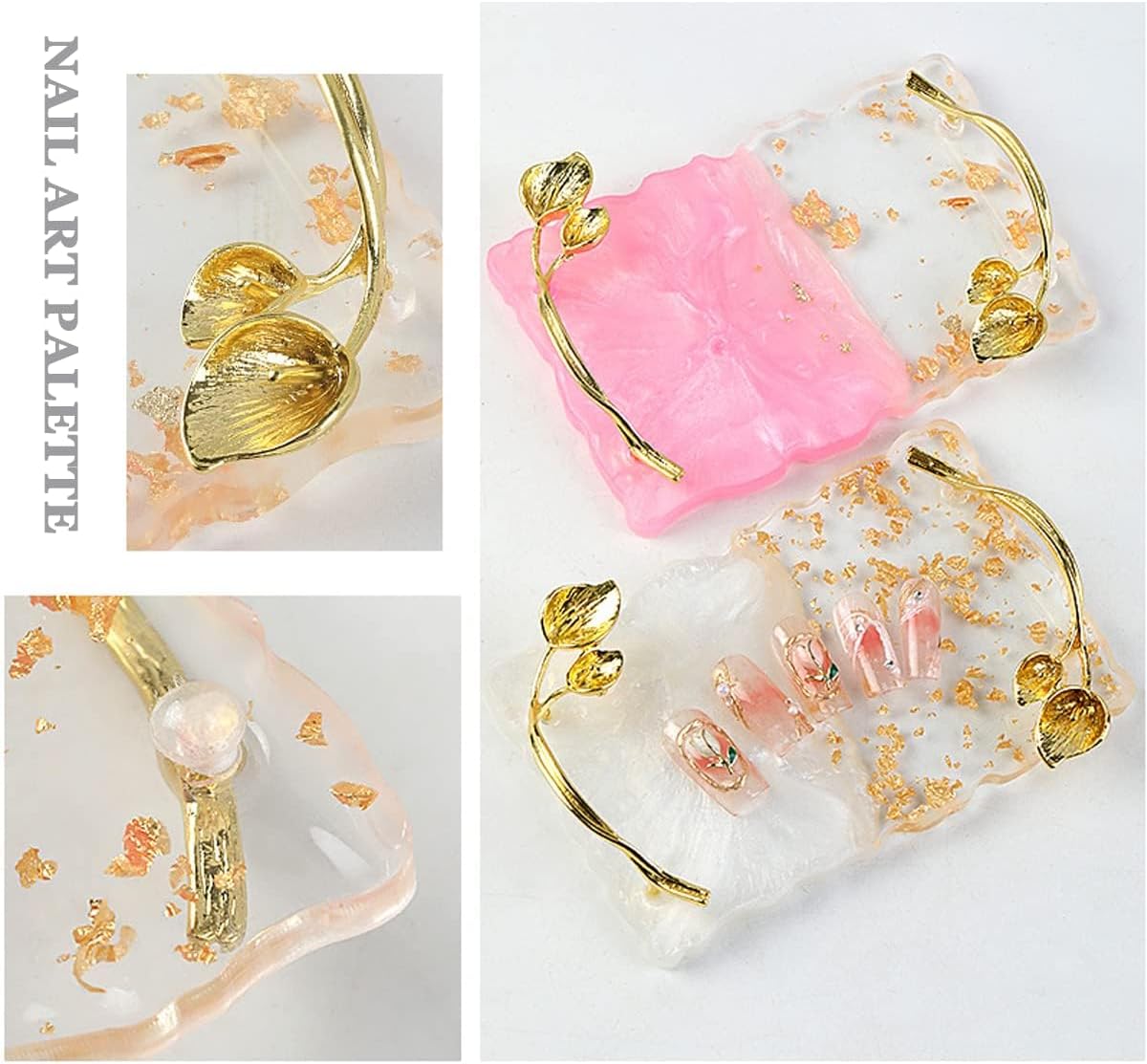 2023 Retro Nail Art Palette, Nail Painting Mixed Color Palette with Leaves Handle, Nail Holder Gel Color Makeup Display Board Pallet (White)