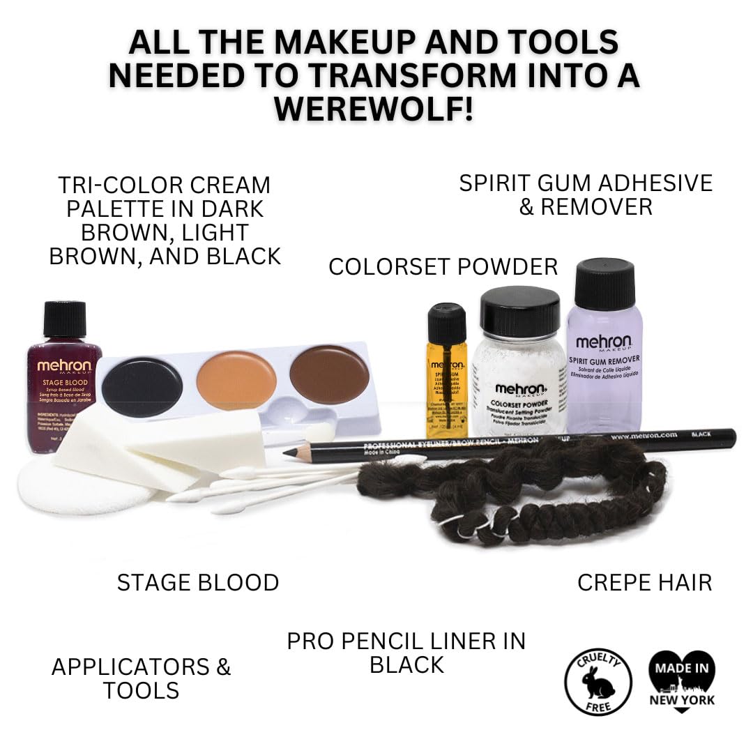 Mehron Makeup Premium Character Kits| Makeup Kits for Halloween & Cosplay| Made in the USA | Complete Makeup Kit | Includes all Makeup, Tools, & Instructions on How to Create the Look | (Werewolf)