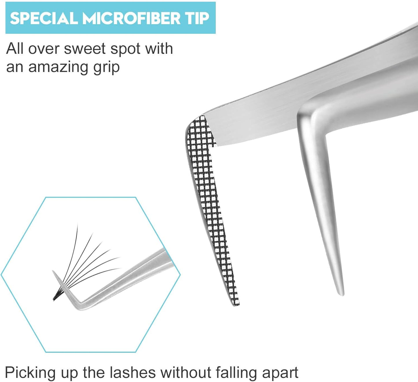 Ms.Queen Eyelash Tweezers for Extensions, 2Pcs Fiber Tip Grip 45 and 90 Degree Mega Volume Tweezers Set for Lash Extensions-Blue