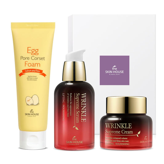 THE SKIN HOUSE Wrinkle Supreme Gift Set l Birthday present , Korean Facial Skin Care Essential for Wrinkles, Fine Lines, Nourishing l Red Ginseng, Adenosine, Ceramide l Facial Cleanser, Serum, Cream