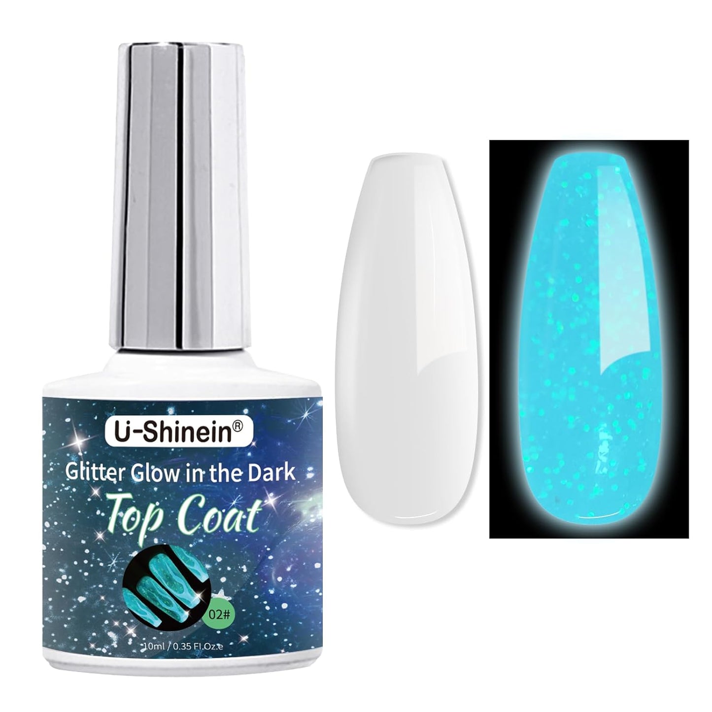 Glow In The Dark Gel Polish - Glitter Luminous Blue Nail Gel Top Coat with Fine glitter decoration No Wipe Long-lasting Transparent Glow UV LED Needed, Perfect for Any Festival Halloween