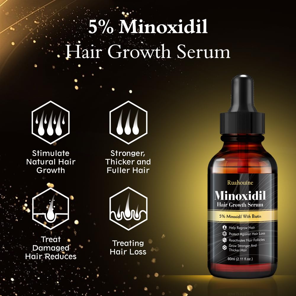 5% Minoxidil Hair Regrowth Oil for Men and Women – Extra Strength Topical Serum for Hair Loss, Promotes Thicker, Healthier Hair and Beard Growth Kit, 2.11 fl.oz