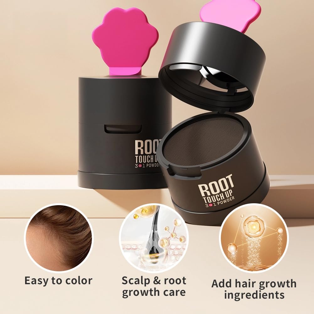 Gowwim Hairline Powder 2.0, Waterproof and Sweatproof Root Touch up Hair Color Temporary Grey Hair Coverage Touch up Hairline Powder for Women & Men Dark Brown