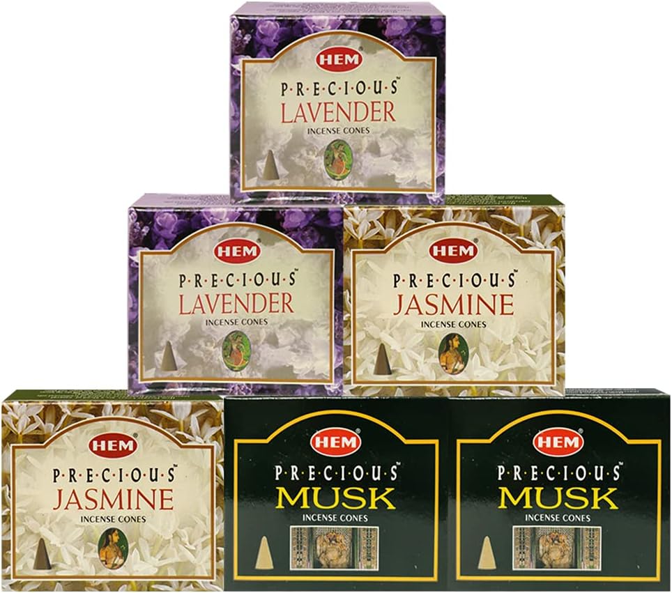 Lavender Jasmine Musk Incense Cones & Holder Bundle Variety Pack From Hem Trumiri Insense Insence
