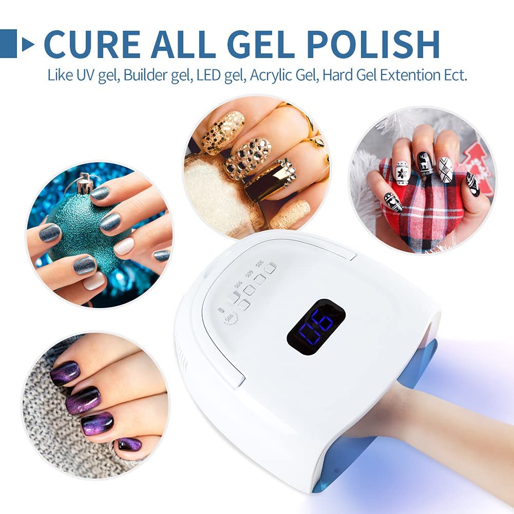 UV LED Nail Lamp - Rechargeable Nail Light for Gel Polish 60W Faster Nail Dryer for Fingernail Toenail with Auto Sensor Professional Portable Handle Nail Curing Lamp