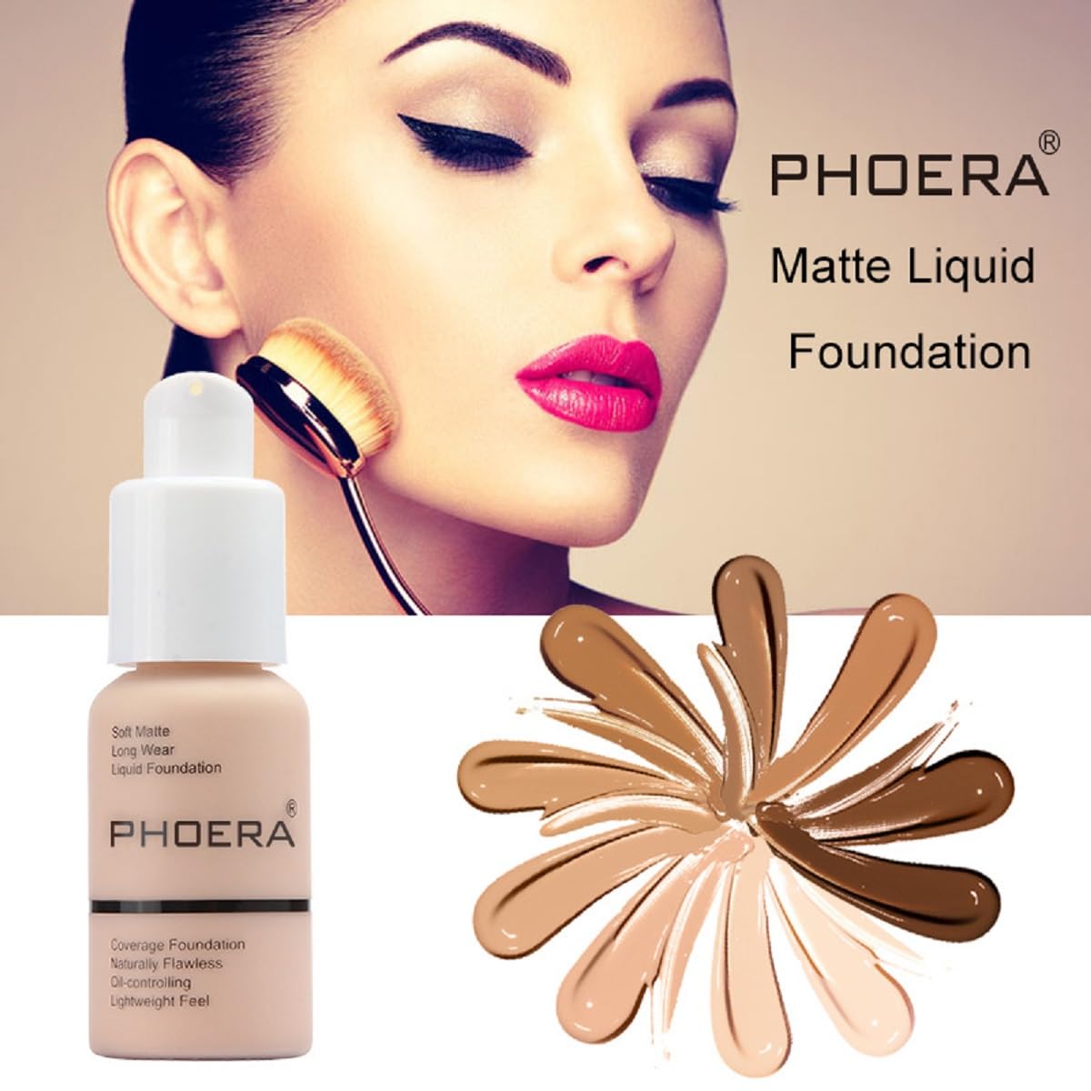 2 Pack Matte Oil Control Concealer Foundation Cream,PHOERA New 30ml Long Lasting Waterproof Matte Liquid Foundation (101 Porcelain)