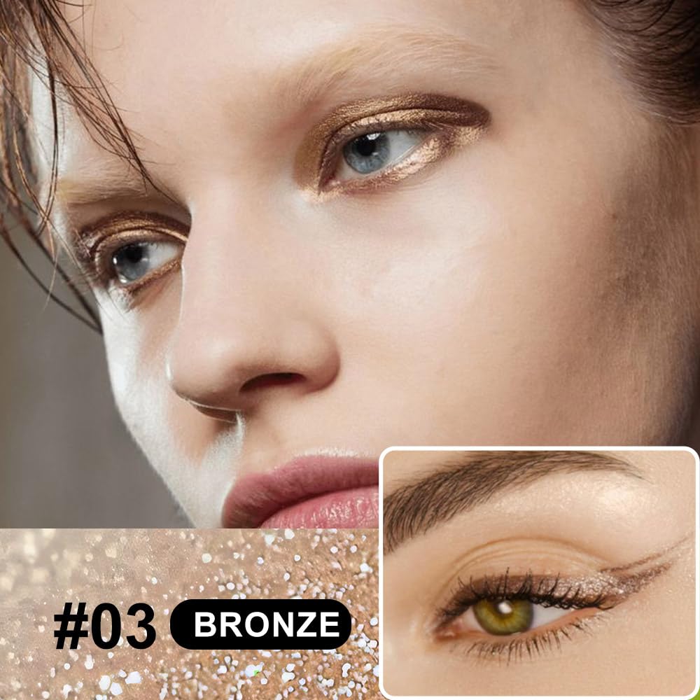 Bronze Brown Metallic Glitter Liquid Eyeliner Waterproof Pen – Long-Lasting Sparkly Waterproof Eyeliner for Women & Men – Tattoo-Effect Eye Makeup for Parties – Delineador Líquido con Brillo 03