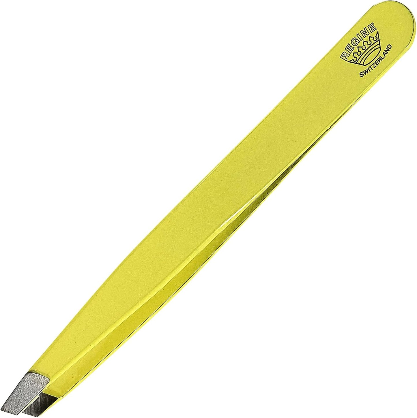 Slant Tweezer - Handmade in Switzerland - Professional Eyebrow & Facial Hair Remover - Etched Interior Grabs Hair from The Root - Perfectly Aligned Tips - Stainless Steel, Yellow