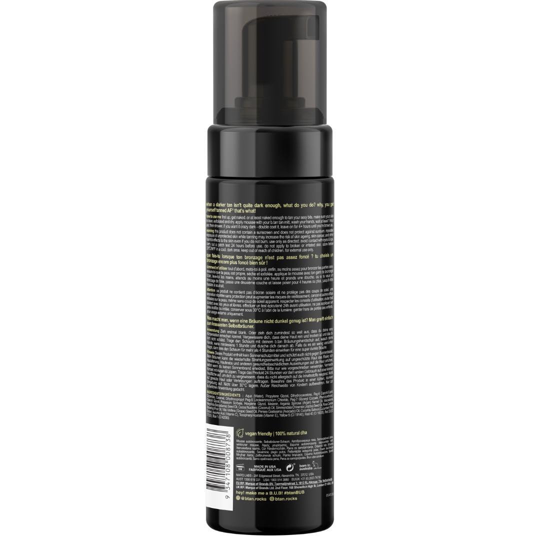 b.tan Dark Self Tanner Mini Kit | Get Tanned Travel Bundle - Mini Dark Self Tanner Mousse with Self Tanning Mitt Applicator, 1 Hour Sunless Tanner, Fast Self Tan, Vegan, Cruelty Free, 3 Fl Oz