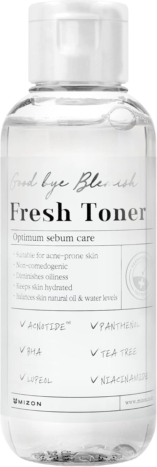 MIZON Goodbye Blemish Fresh Toner, BHA, Niacinamide for Excessive Sebum, Troubled Skin, Acne Treatment, Breakout Treatment, Korean Skincare, Acne Spot Treatment, Smooth Skin (120ml/4.05 fl. oz.)