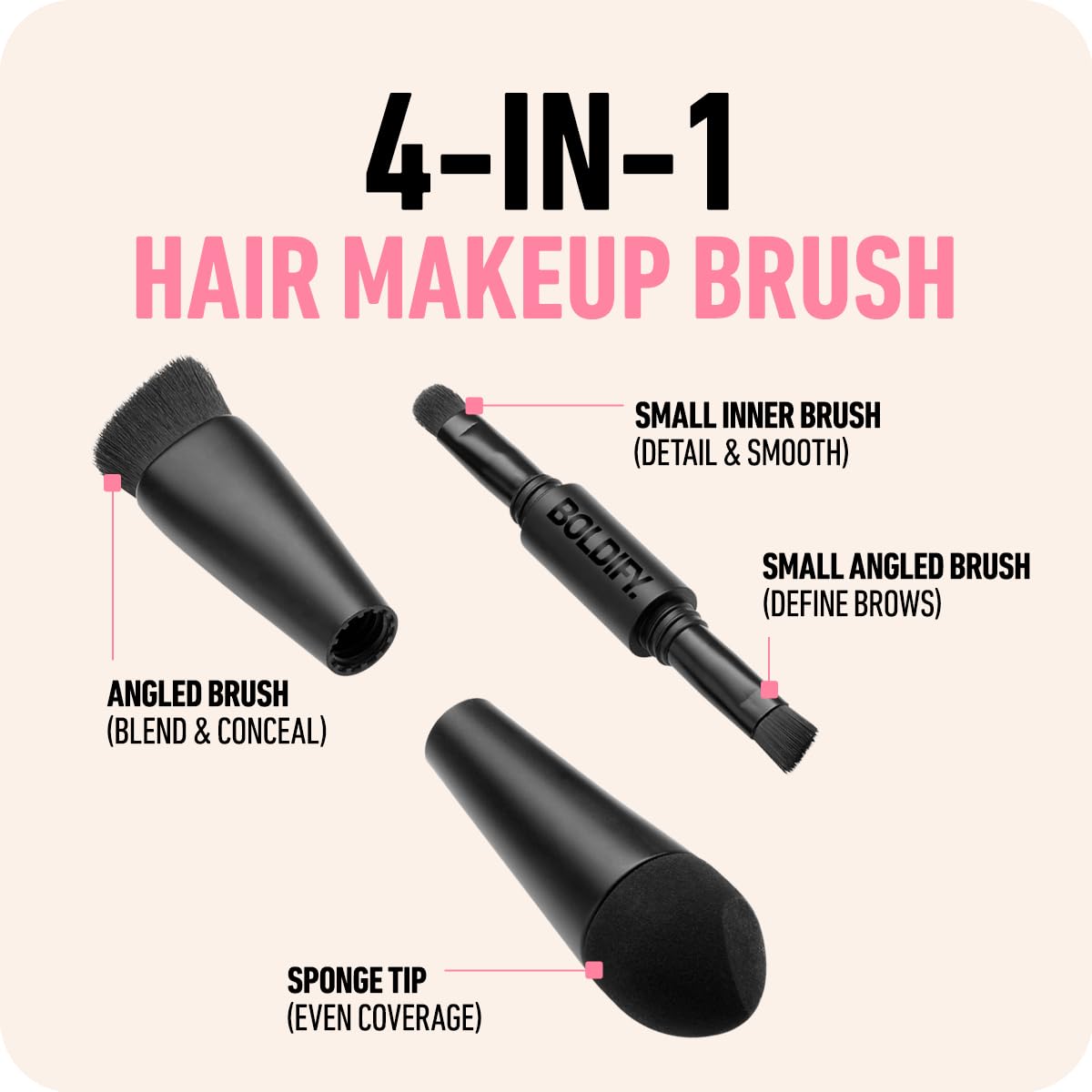 BOLDIFY Four Ended Hairline Powder Brush - Precision Hair Makeup Brush Set with Sponge Tip for Seamless Blending - Ideal as a Hair Concealer/Contour, Root Touch Up