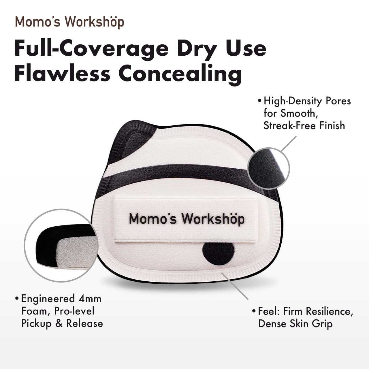 Panda Air Marshmallow Puff,Makeup Sponge,Rubycell Material,Pointed Tip for Concealer + Flat Side for Foundation, Longwear Makeup, Travel Friendly & Reusable,2pcs Puffs & Storage Case