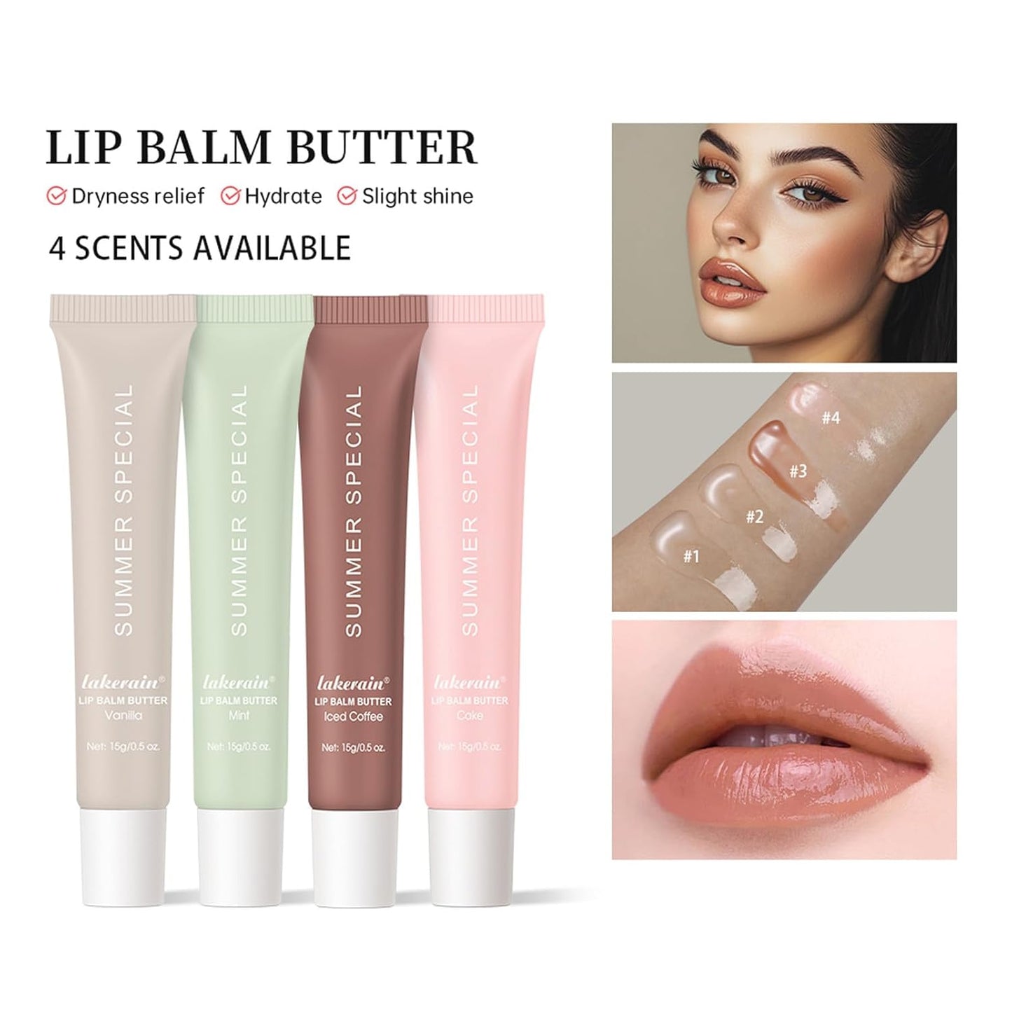 Summer Special Lip Butter Balm - Ultra-Hydrating, Nourishing Lip Care with Natural Ingredients, Shea Butter & Olive Butter, Soothes & Softens Dry Lips (#4 Cake (glitter), 0.5 Fl Oz (Pack of 1))