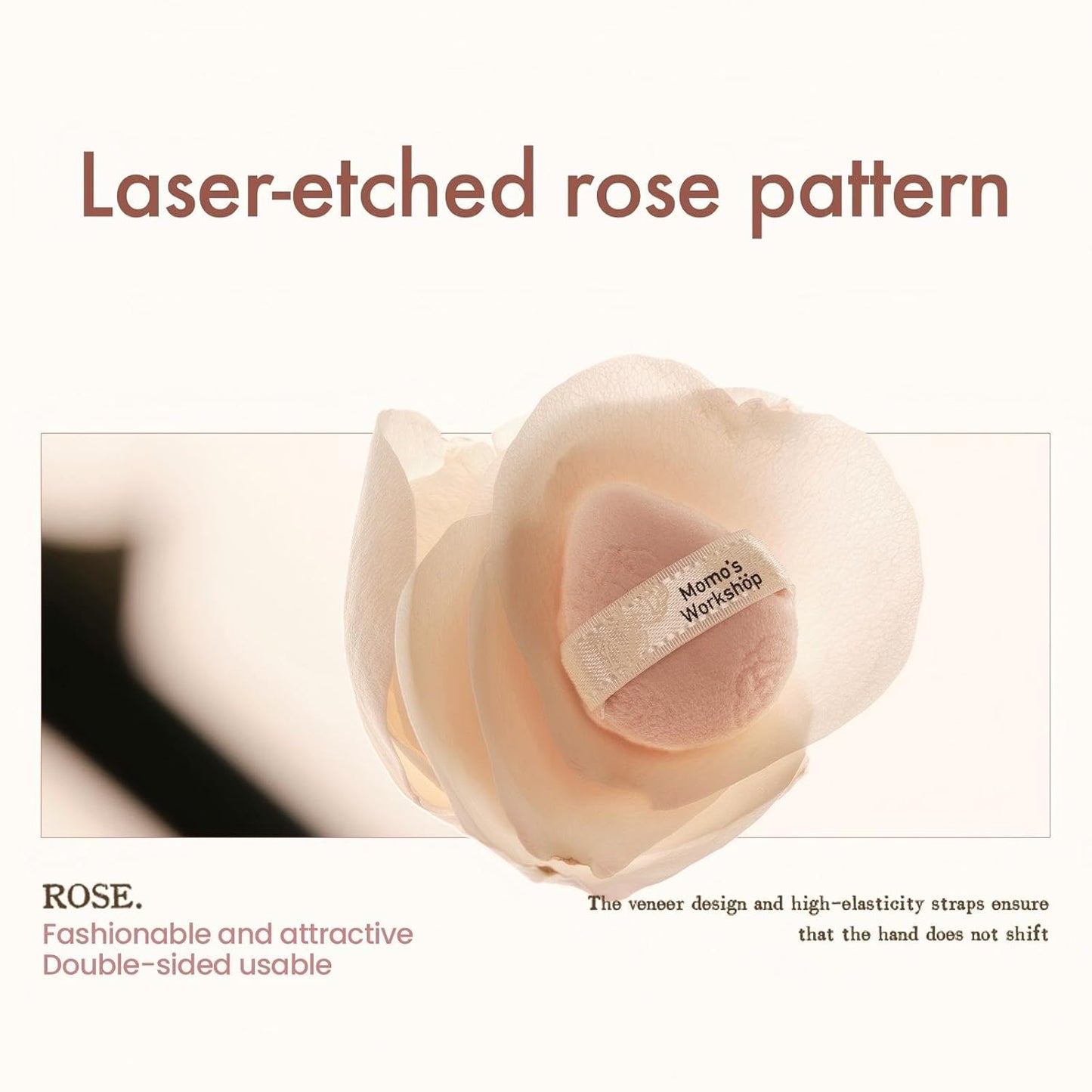 Pink Velvet Powder Puffs, Laser-Cut Rose Design, Dual-Sided, Travel Size & Wide M Size for Pressed Powder, Blush & Contour,5pcs Plush Puffs & Storage Case