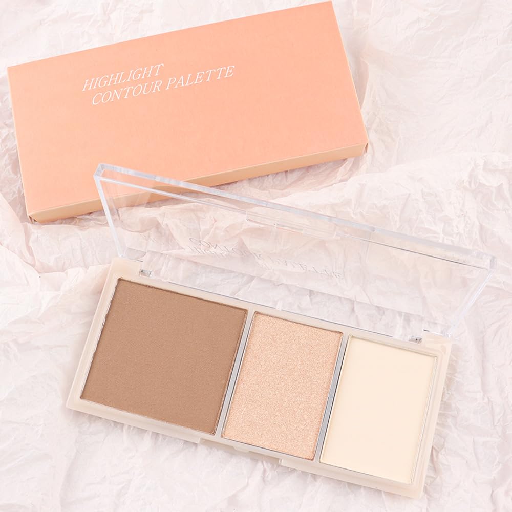3 IN 1 Brown Nude Face Highlight Bronzer Powder Palette for Face Cheeks Contour Brightening, Buildable Matte Coverage Natural Makeup,Ultra Sculpt Nose Shadow Eyeshadow Primer 01#