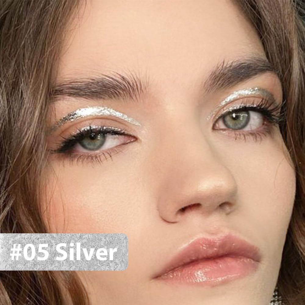 evpct 1Pcs Silver Color Gel Glitter Eyeliner Pencils Set for Women Waterline Waterproof Smudge Proof lapiz de ojos delineador de ojos contra el agua Eye Liner Makeup,05# Silver