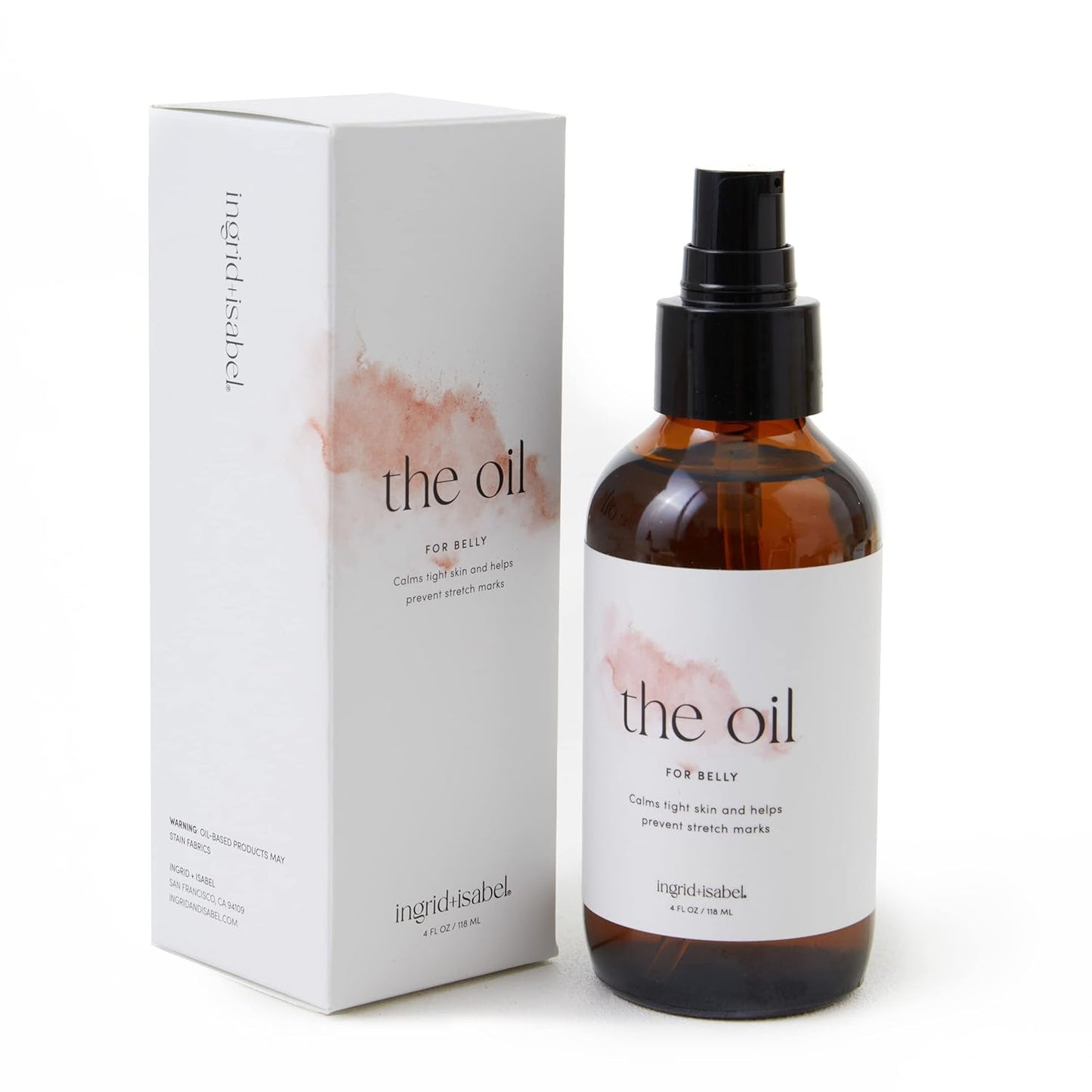 Ingrid & Isabel, The Oil, Organic Belly & Body Oil, Prevents Stretch Marks & Scars, Maternity & Pregnancy Skincare, 4 Fl Oz