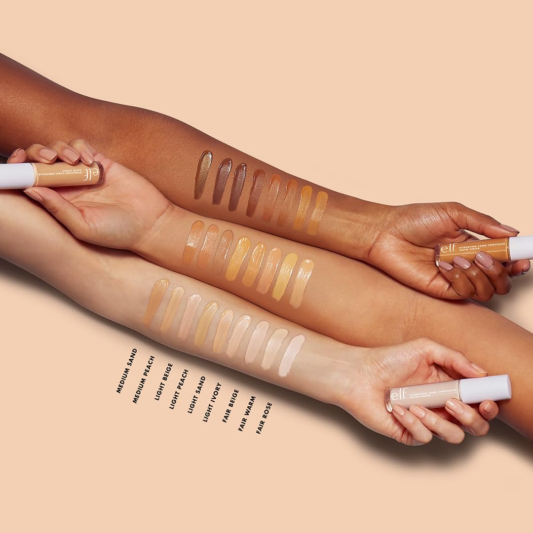 e.l.f. Hydrating Camo Concealer, Covers Blemishes & Under-Eye Circles, Full-Coverage & Delivers A Satin Finish, Vegan & Cruelty-Free, Medium Sand