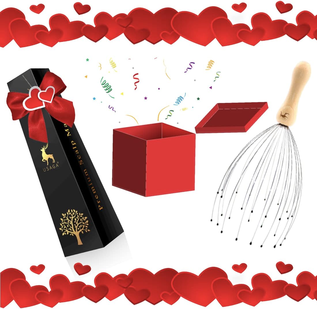 USAGA 28 Finger Head Scratcher, Head Massager, Scalp Massager for Scalp Body Relaxing Wood Handle (1 Pack)