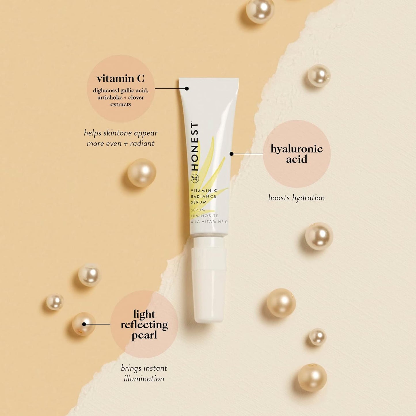 Honest Beauty Mini Vitamin C Brightening Serum | Improves Skin Tone + Complexion | Vitamin C, Pearl, Hyaluronic Acid | EWG Verified + Cruelty Free | Travel Size, 0.33 fl oz